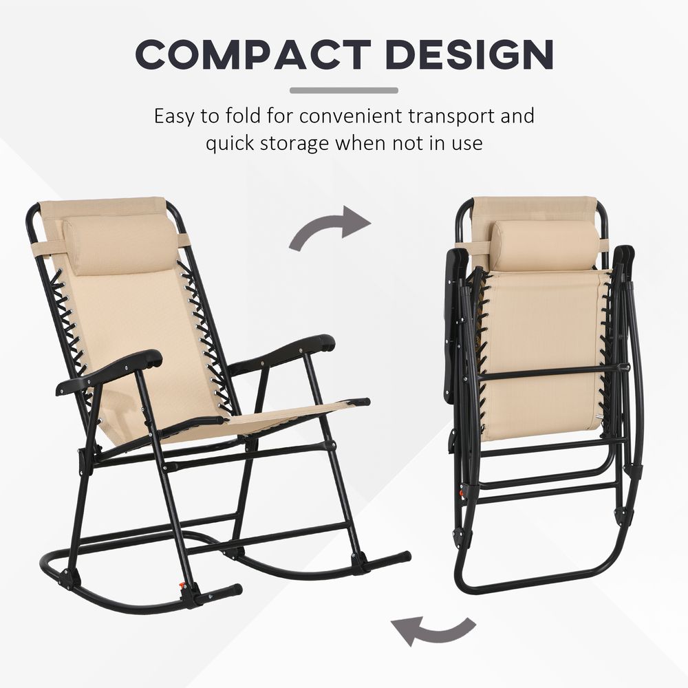 Outsunny Folding Rocking Chair - Outdoor Portable Zero Gravity - Beige