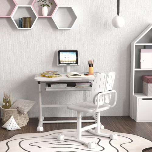 AIYAPLAY Height Adjustable Kids Desk and Chair Set w/ Tilted Desktop