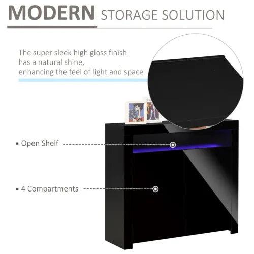 High Gloss LED Cabinet Cupboard Sideboard Console with RGB Lighting Black