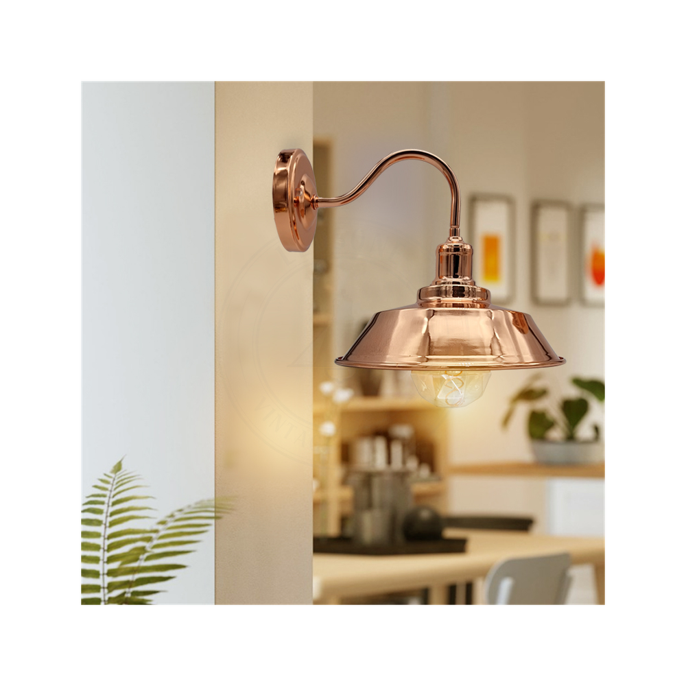 Vintage Industrial Rose Gold Retro Wall Light - Sturdy Metal Lamp Shade - Classic Style - E27 Lamp