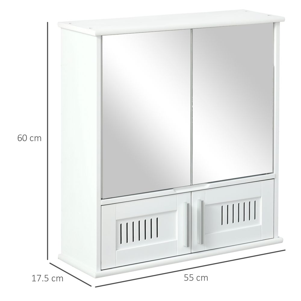 Bathroom Mirror Cabinet: Wall Mounted Storage Cupboard, Double Doors, White