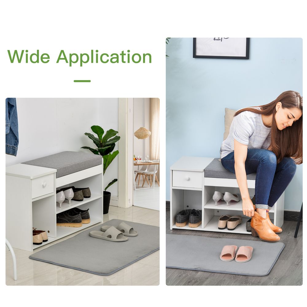 HOMCOM Multi-Storage Shoe Bench w/Drawer 3 Compartments Cushioned Home Organisation Furniture Tidy Boots Hallway Entryway White