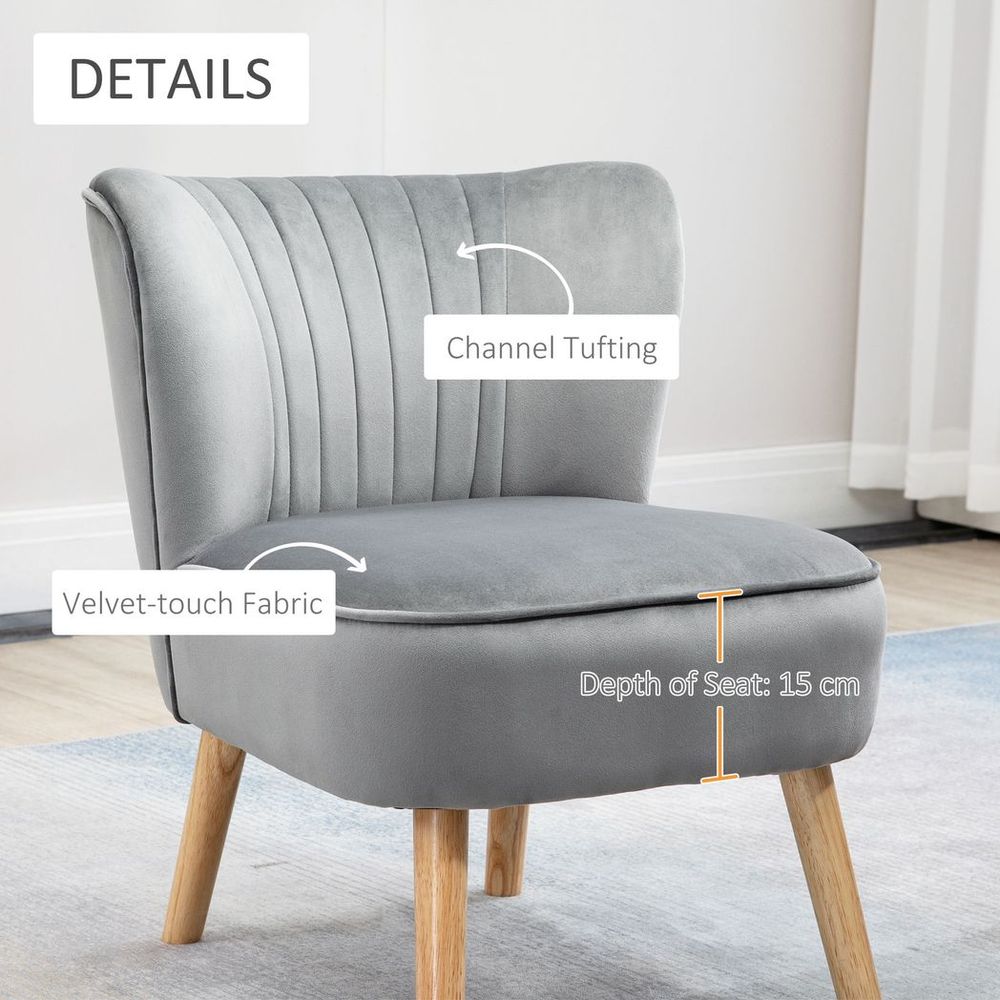 Luxury Velvet Accent Chair w/ Ottoman - Plush Padding, Wood Legs - Light Grey