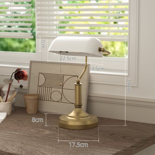 HOMCOM Banker's Table Lamp w/ Antique Bronze Tone Base