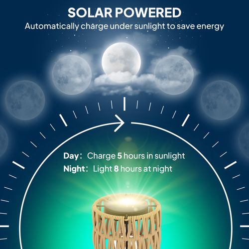 Outsunny 3-Light Solar Rattan Floor Lamp with Shelf, Auto On/Off, Yellow