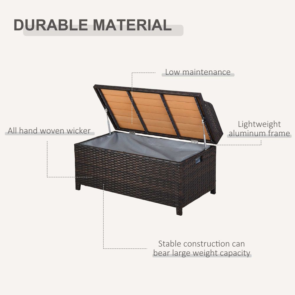Premium Rattan Garden Storage - 102Lx51Wx51H cm Brown - Cabinet Cushion Box Chest