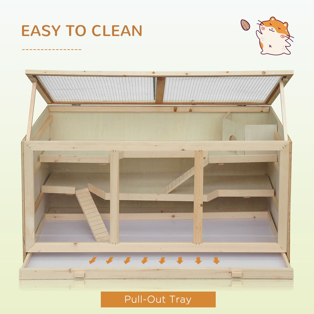 PawHut Wooden Large Hamster Cage Syrian Hamster Mouse Rats Mice Rodent Small Animals Hutch Exercise Play House Pen 115L x 57W x 55H(cm)