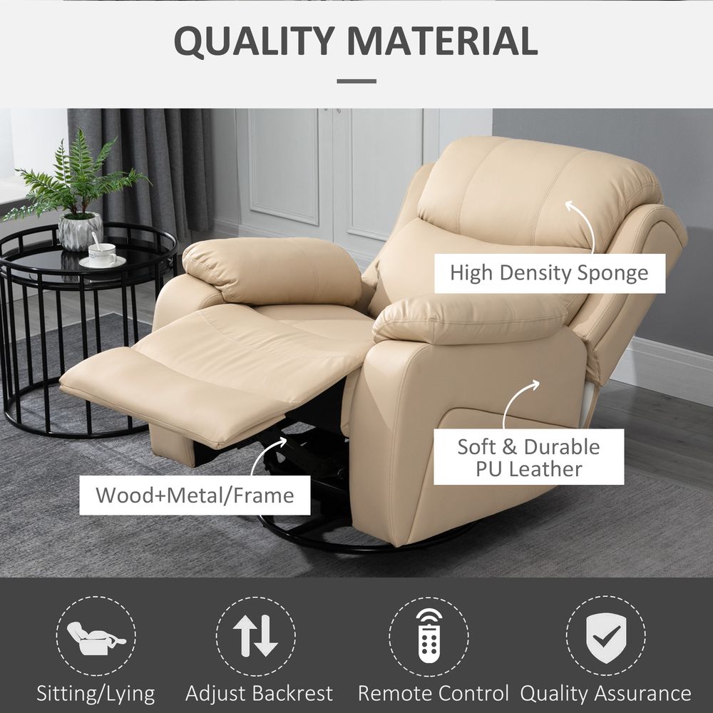 HOMCOM Massage Recliner Chair Manual Reclining Chair with Footrest Remote Beige