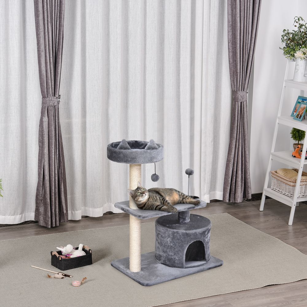 PawHut Mult-level Cat Tree Scratch Post Scratcher Climbing Tower Kitty Activity Center Condo Perch Jumping Platforms Grey 61L x 41W x 81H cm