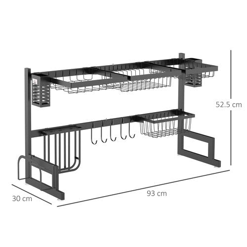 HOMCOM Over The Sink Dish Drainer Rack, 2 Tier Dish Rack for Kitchen, Black