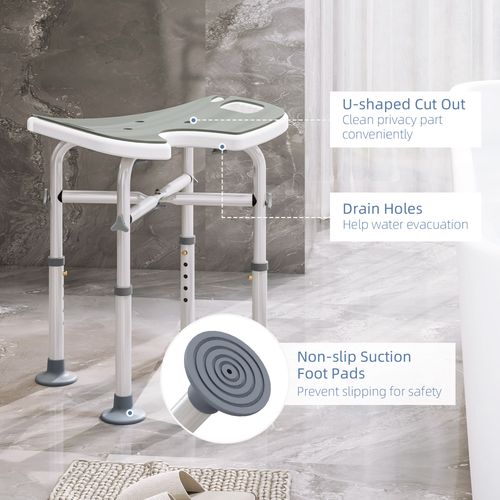 HOMCOM Aluminium Shower Stool for Elderly Disabled Non-Slip Bath Stool