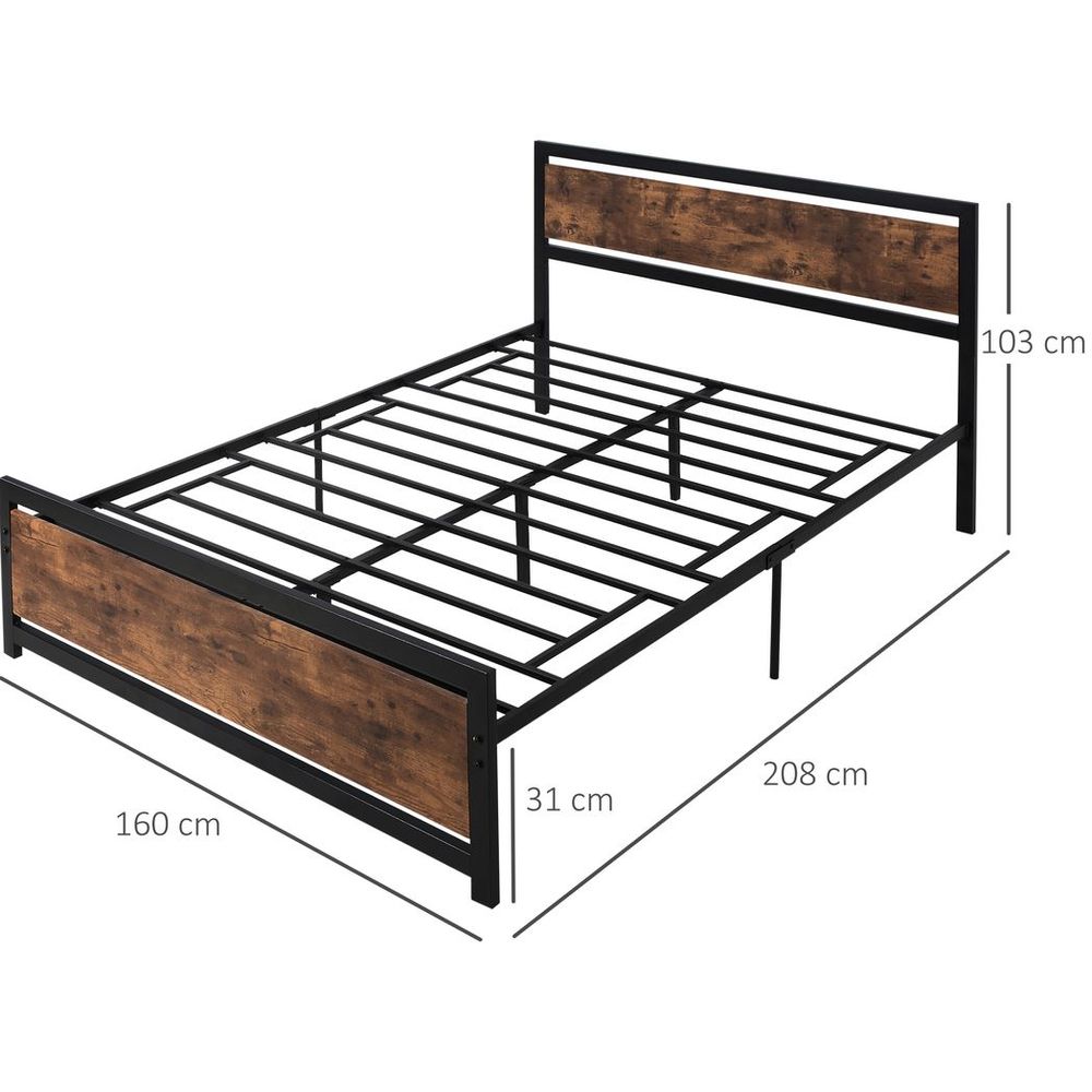 HOMCOM King Size Metal Bed Frame, Headboard & Footboard, 160x208x103cm