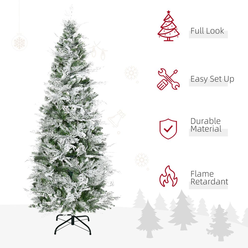 HOMCOM 6 Ft Snow Flocked Artificial Christmas Tree Xmas Pine Tree with Realistic Branches, Auto Open and Steel Base, Green