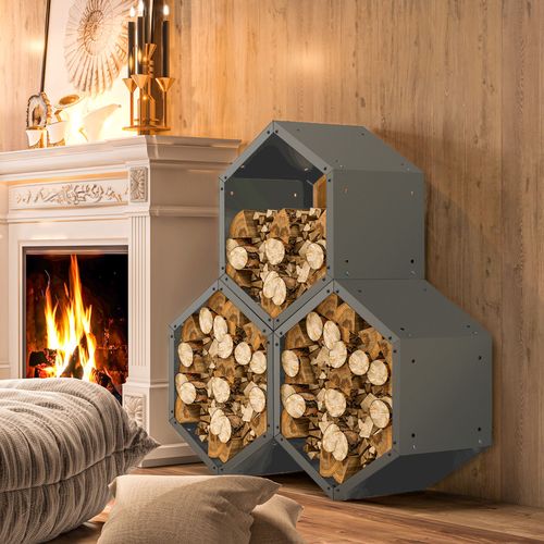 Outsunny Steel Firewood Log Rack Fireplace Log Holder for Indoor Outdoor