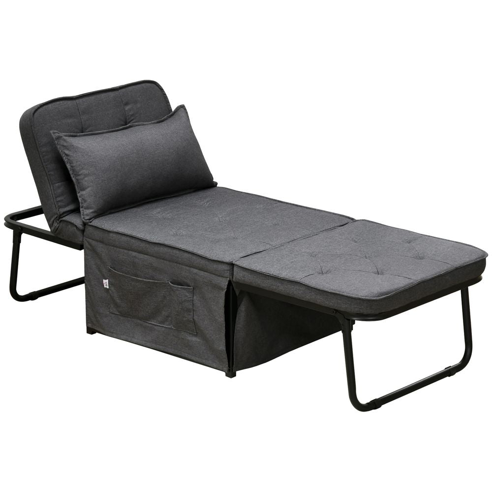 HOMCOM Folding Sleeper Chair Bed with Pillow and Side Pockets, Charcoal Grey