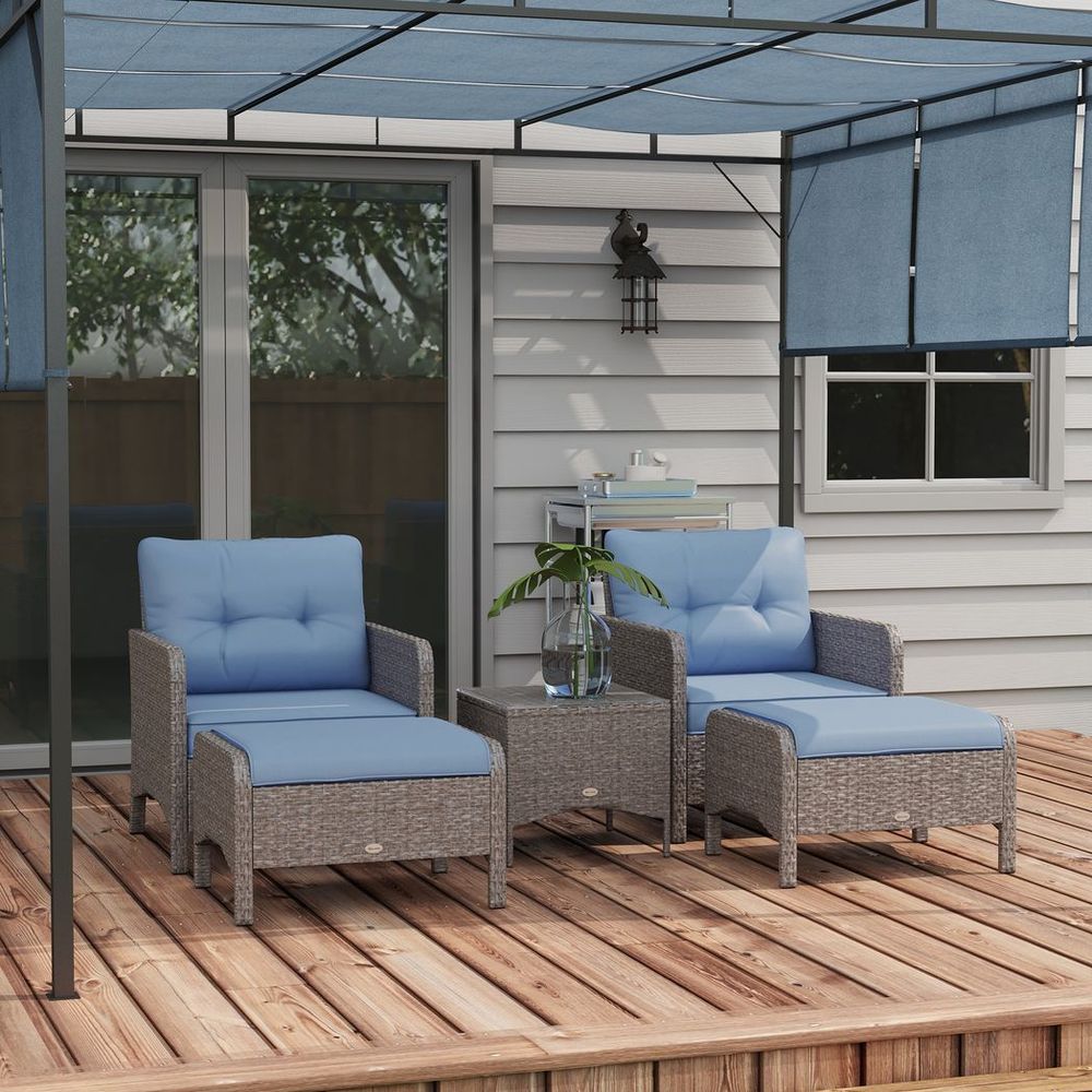 Outsunny 5-Piece Outdoor Wicker Patio Furniture Set | Blue | High-Quality & Stylish Conversation Set