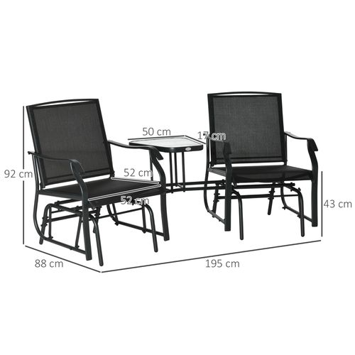 Double Glider Rocking Chairs Gliding Love Seat with Middle Table Conversation