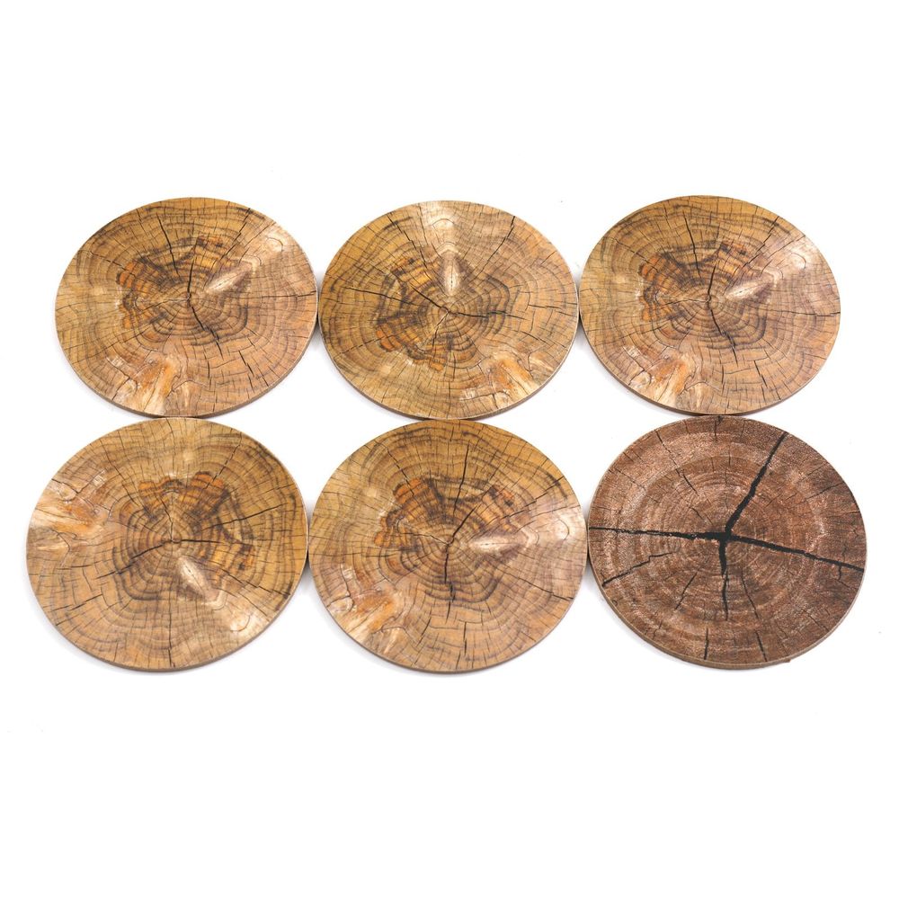 Premium Wood-Effect Coasters - Set of 6 | Cork Base | Wipeable Surface