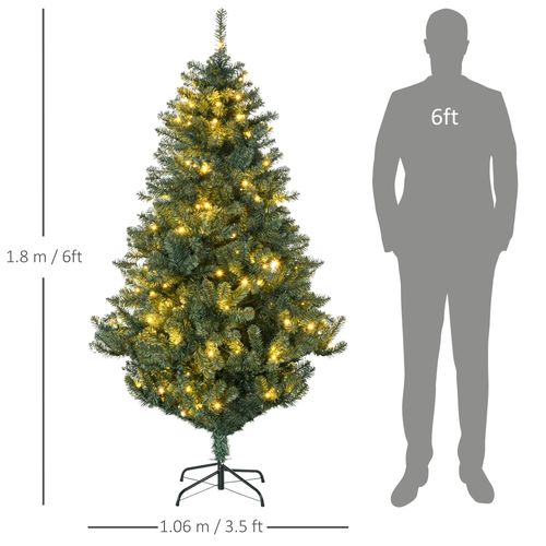 HOMCOM 6ft Artificial Christmas Tree with LED Lights, Decoration, Auto Open