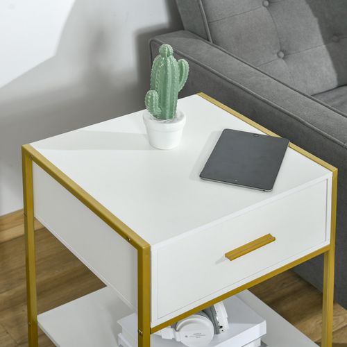 HOMCOM Modern Bedside Table Set of 2 Side Table Shelf Drawer Bedroom