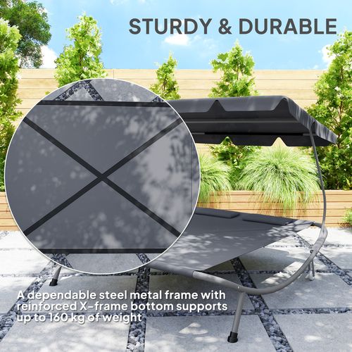 Outsunny Garden Double Hammock Sun Lounger Day Bed Canopy w/ 2 Pillows