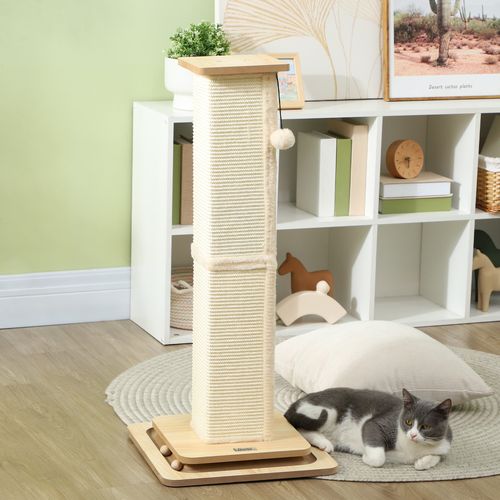 PawHut 87cm Cat Scratching Post 3 in 1 Cat Scratcher w/ Track Ball Toy