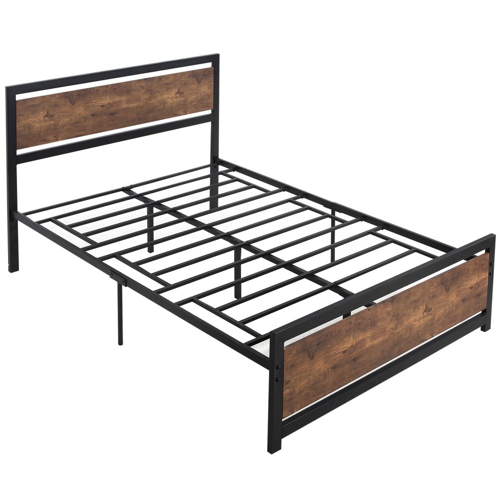 HOMCOM Double Size Metal Bed Frame with Headboard & Footboard, Strong Slat Support Full Bed Frame w/Underbed Storage Space, Bedroom Furniture For Adults