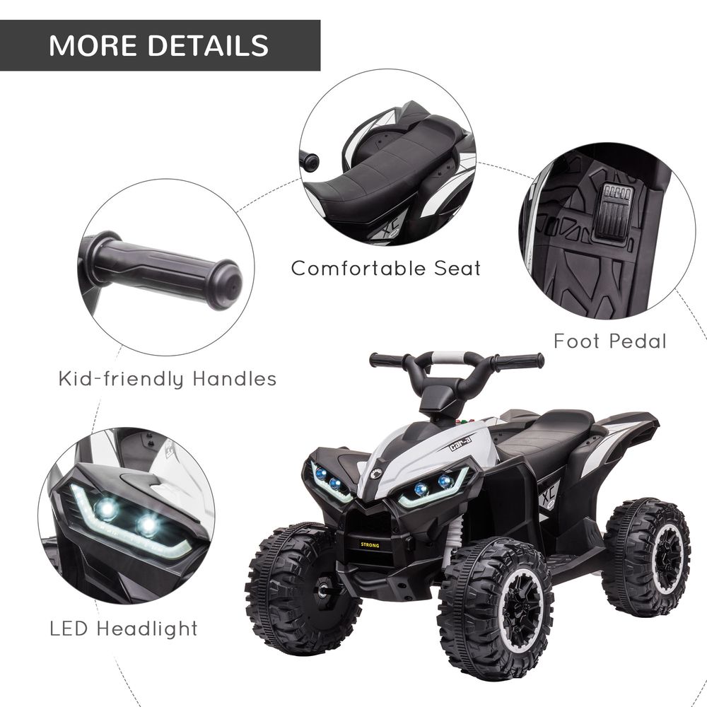 HOMCOM 12V Electric Quad Bike for Kids Ride On Car ATV Toy, with Forward Reverse Functions, LED Headlights, Music, for Ages 3-5 Years - White