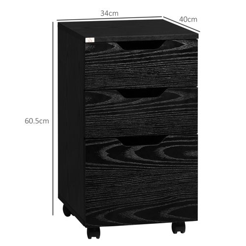 HOMCOM 3 Drawer Storage Cabinet Under Desk with w/Slide Wheels for Home Office