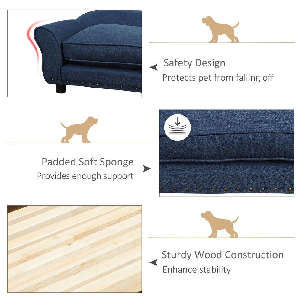 Cozy Blue Dog Sofa Bed - XS/S Dogs - Cushioned Pet Chair Lounge - High-Quality
