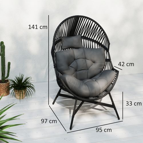 Outsunny Standing Rattan Garden Egg Chair with Headrest, Charcoal Grey