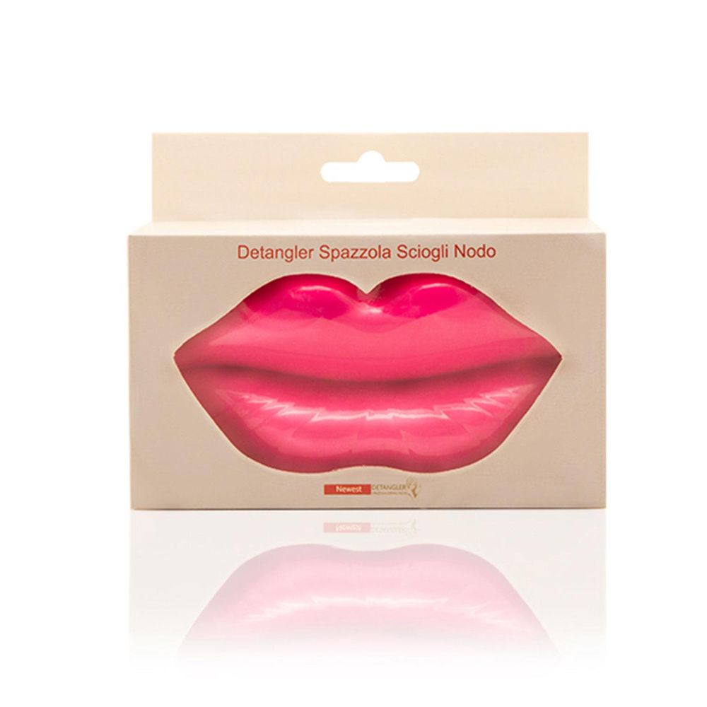 Portable Lip Shape Hair Brush Massage Comb with Mirror - Rose Pink