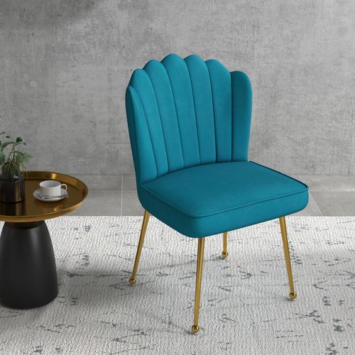 HOMCOM Velvet-Feel Shell Accent Chair Home Bedroom Lounge Metal Legs