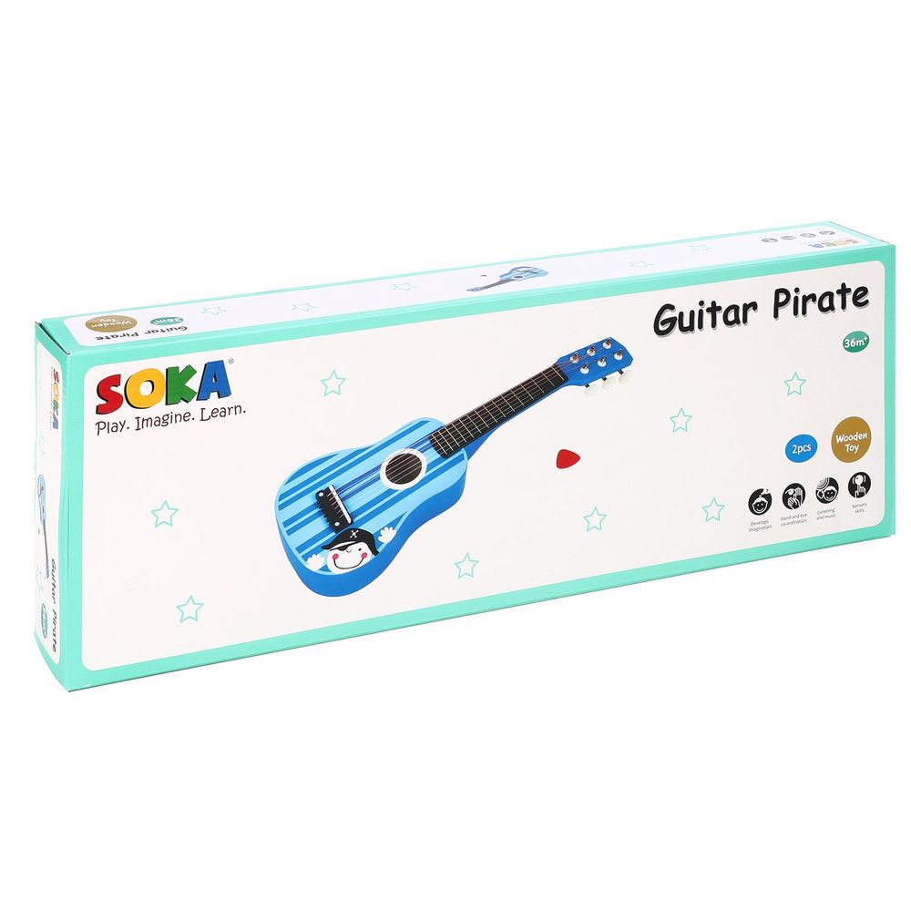 Authentic SOKA Wooden Stripe Blue Pirate Guitar | High-Quality Childrens Musical Instrument