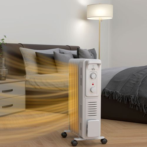 HOMCOM 7 Fin Portable Oil Filled Heater Radiator, Energy Efficient