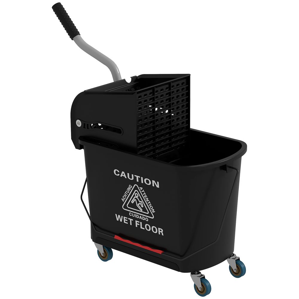 HOMCOM 20L Mop Bucket with Wringer Handle on Wheels for Floor Cleaning Black