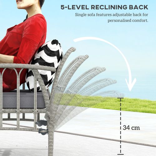 Outsunny 4 Piece Rattan Garden Furniture Set with Adjustable Back, Grey