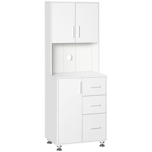 Premium Kitchen Buffet Storage, 2 Cabinets, 3 Drawers, 60x40x150cm, High-Quality White Finish