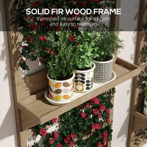 Outsunny Wall Mounted Plant Stands Set of 2 with Shelves and Slatted Trellis
