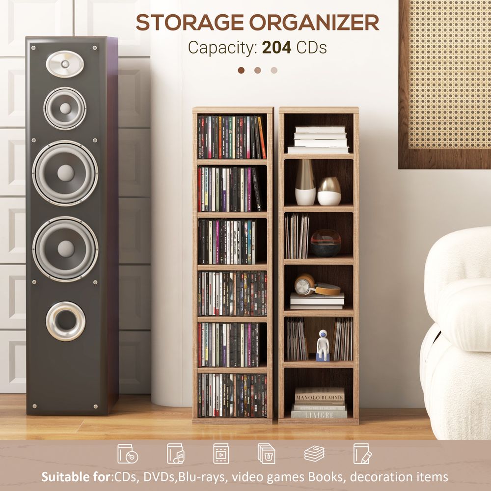 HOMCOM Set of 2 CD Media Display Shelf Unit Tower Rack Adjustable, Natural