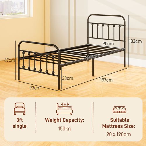 HOMCOM 3ft Metal Single Platform Bed Frame w/ Underbed Storage Headboard