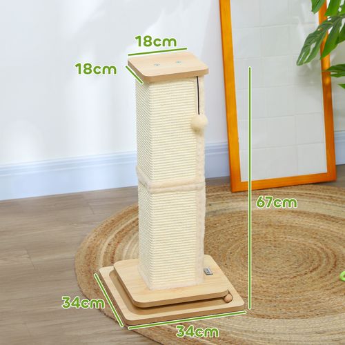 PawHut 67cm Cat Scratching Post 3 in 1 Cat Scratcher w/ Track Ball Toy