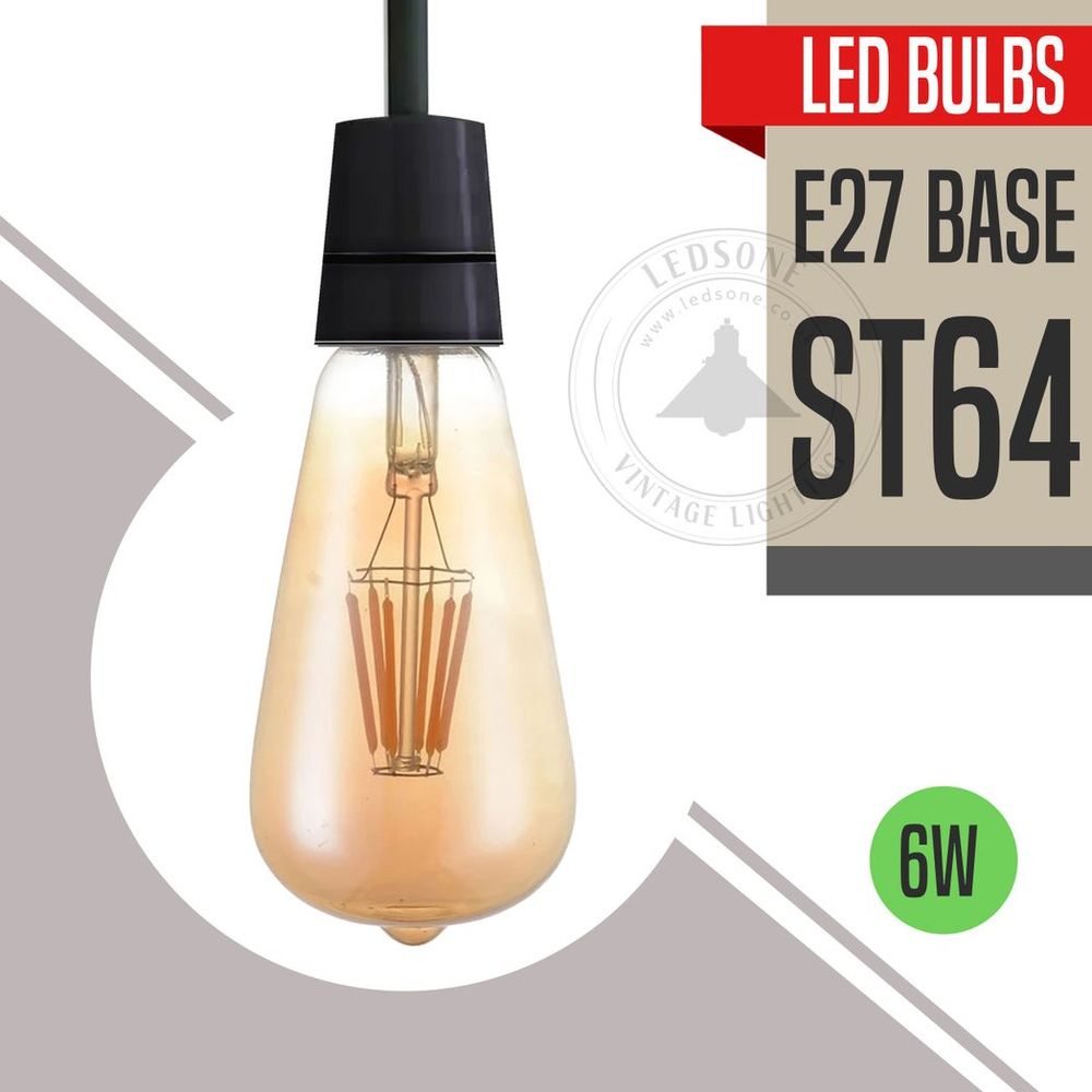 6 Pack E27 LED Edison Dimmable Vintage Amber Glass Warm white 2700K Light Bulb,