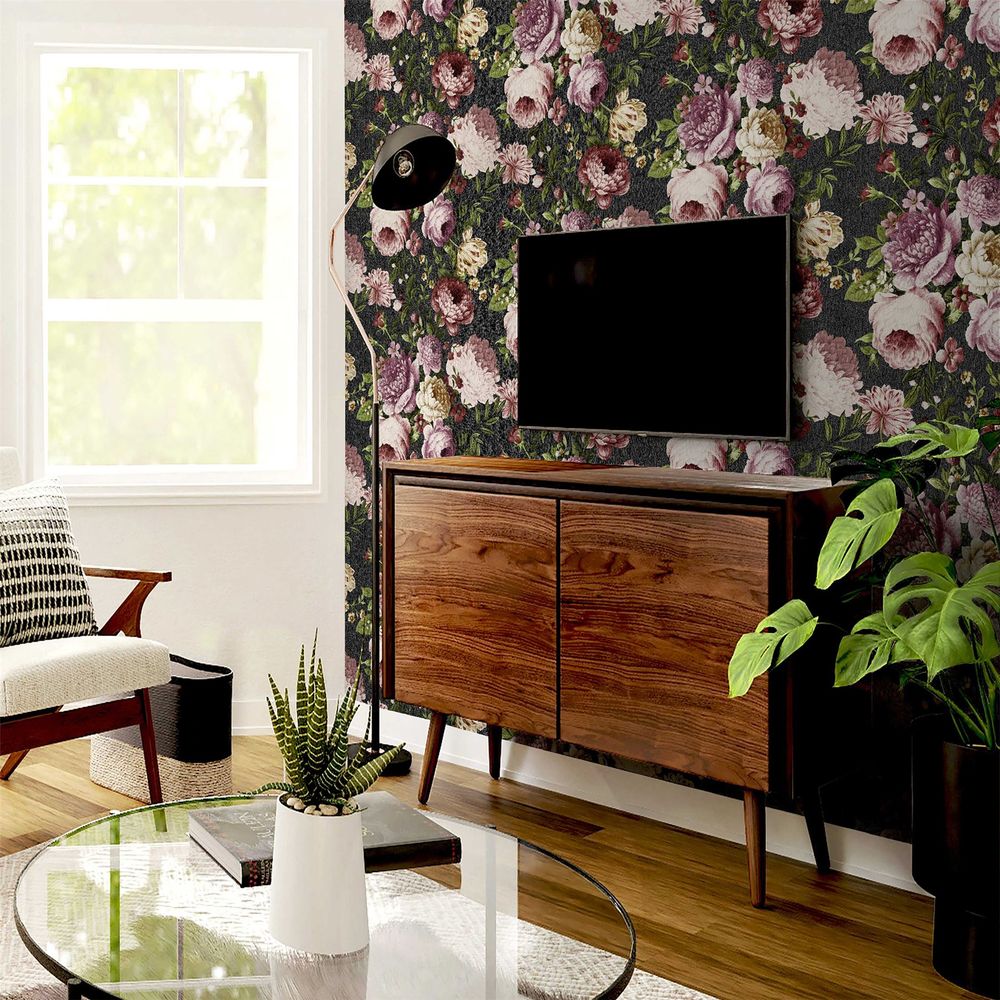 Premium Quality Tapestry: Floral Charcoal/Pink Design