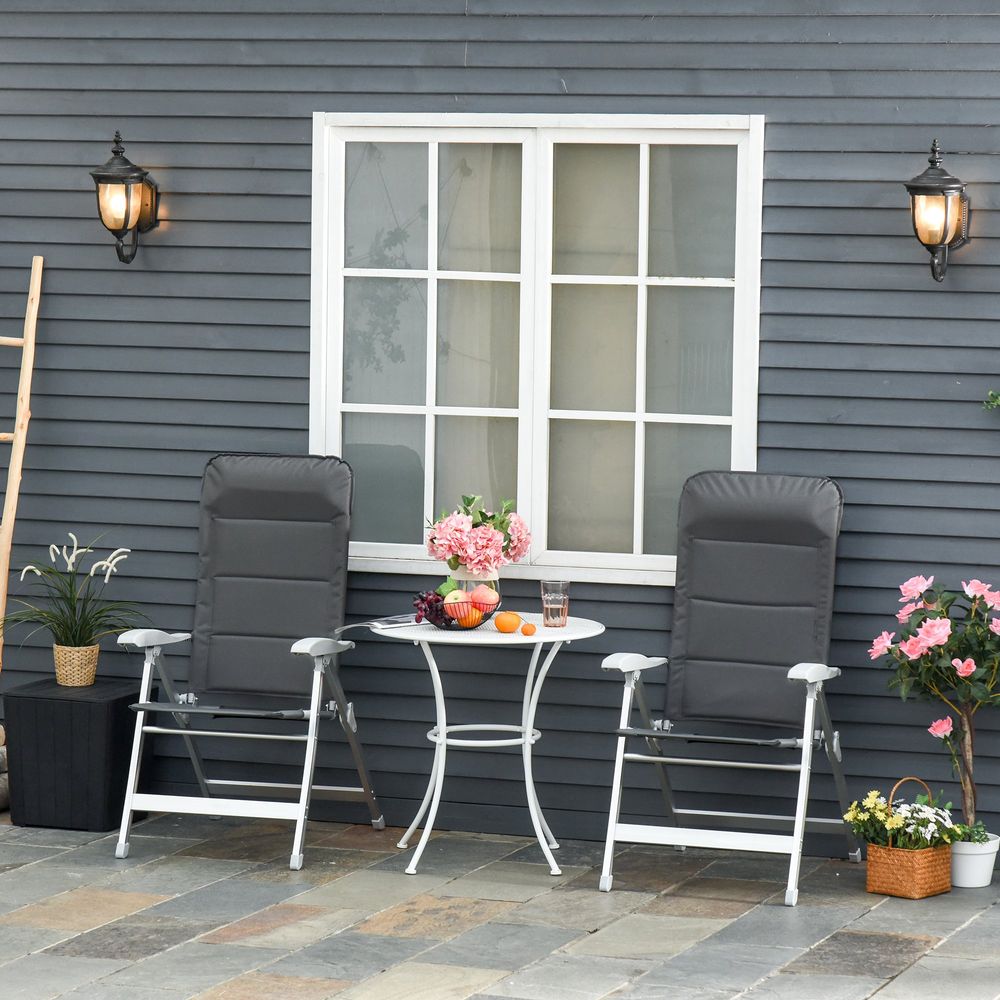 Outdoor Folding Dining Chair Set - Adjustable Back, Armrest - Portable, High Quality - Grey