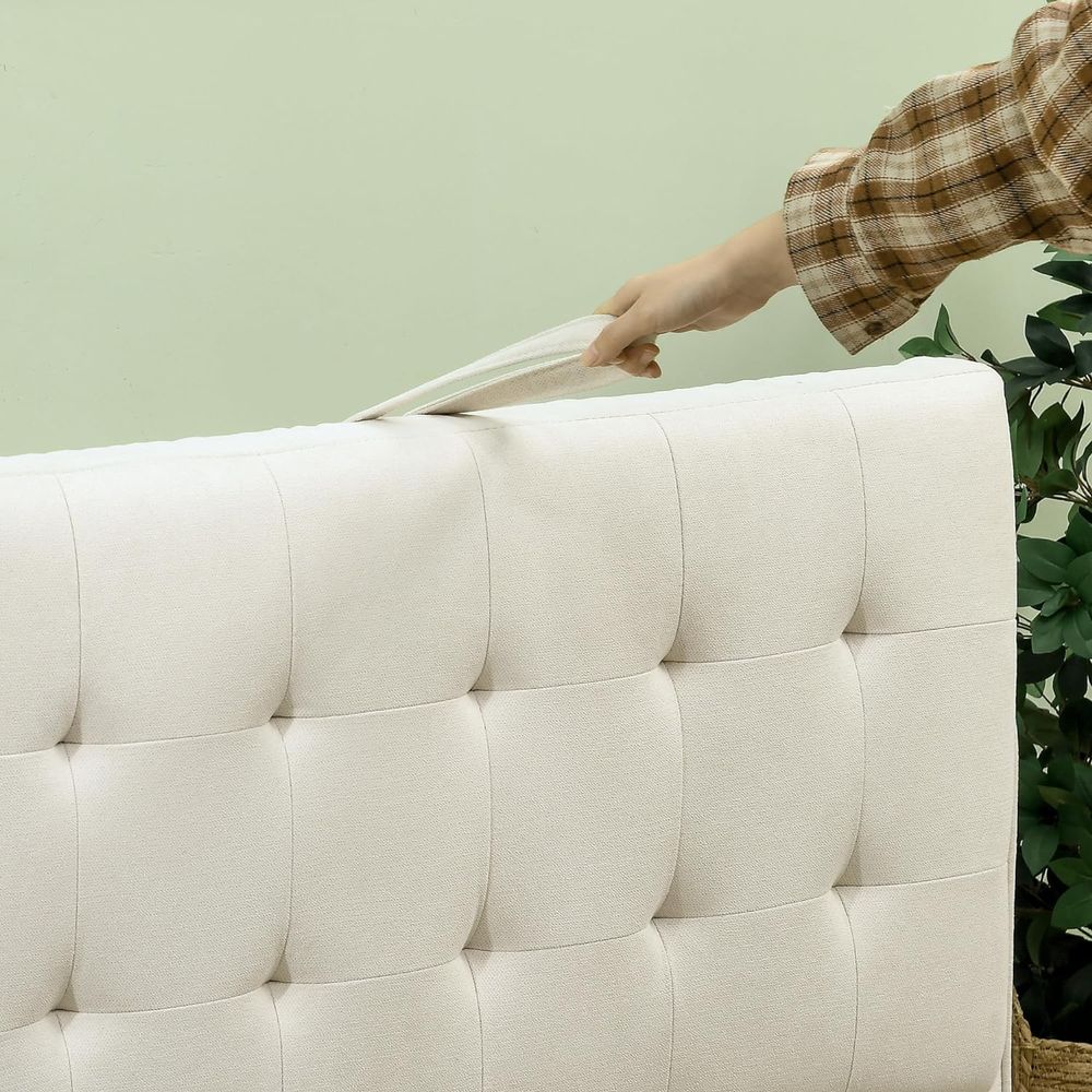 HOMCOM Compact Loveseat Sofa 2 Seater Sofa with Storage and Wood Legs Cream