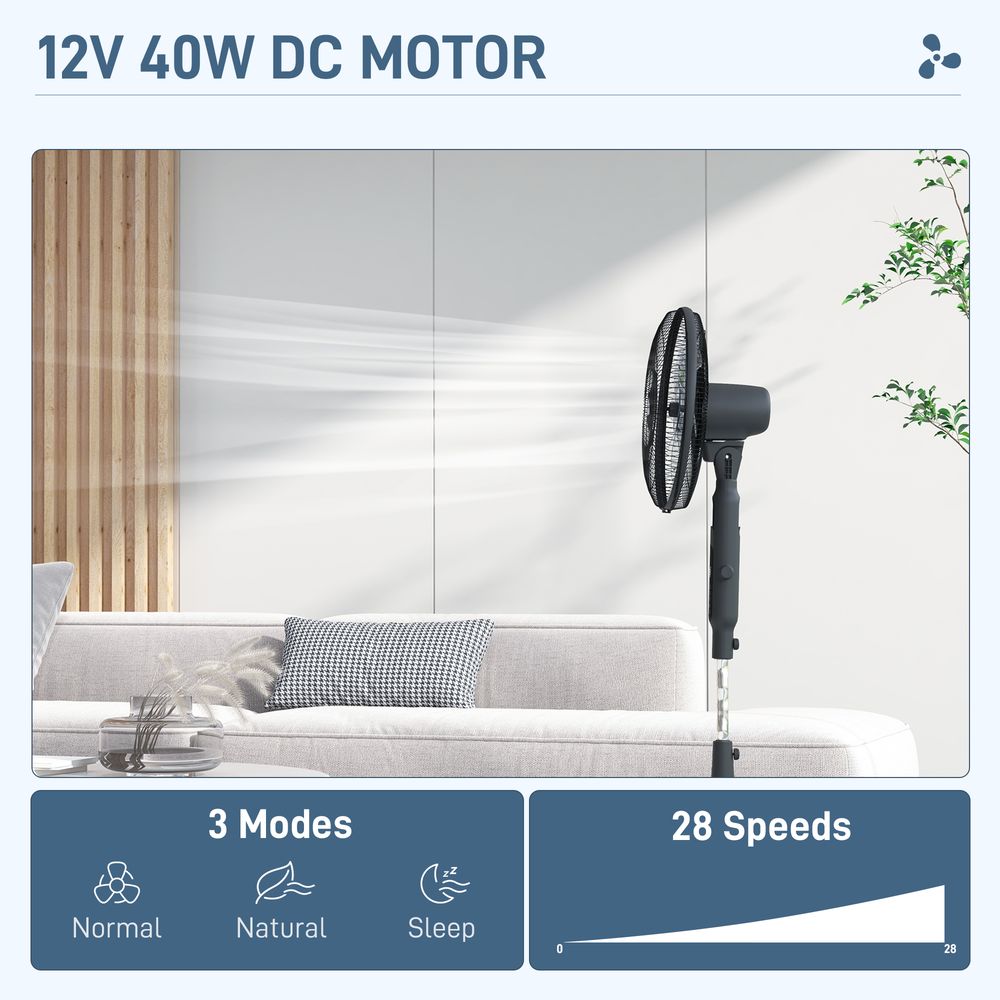 HOMCOM 12V DC Standing Fan | 75° Oscillation | Mosquito Repellent Function