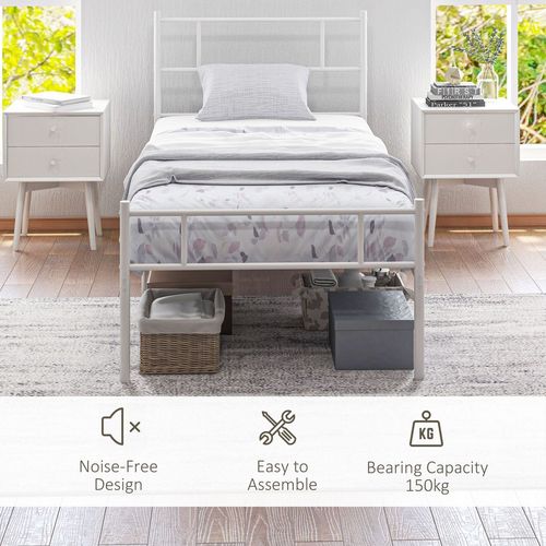 HOMCOM Single Metal Bed Frame w/ Headboard and Footboard, Underbed Storage Space