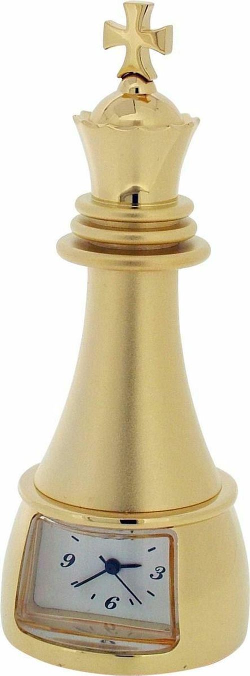 Miniature Clock Gold Plated Chess King Solid Brass IMP89 - CLEARANCE NEEDS RE-BATTERY
