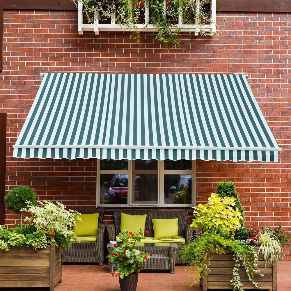 Outsunny 3m x 2.5m Manual Retractable Awning - Sturdy Frame, Water-Resistant Fabric, Easy Installation